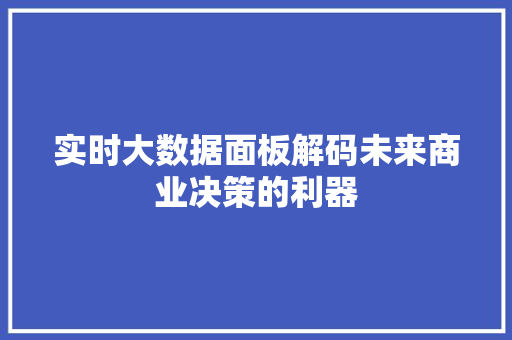 实时大数据面板解码未来商业决策的利器