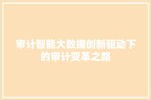 审计智能大数据创新驱动下的审计变革之路
