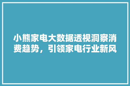 小熊家电大数据透视洞察消费趋势，引领家电行业新风向