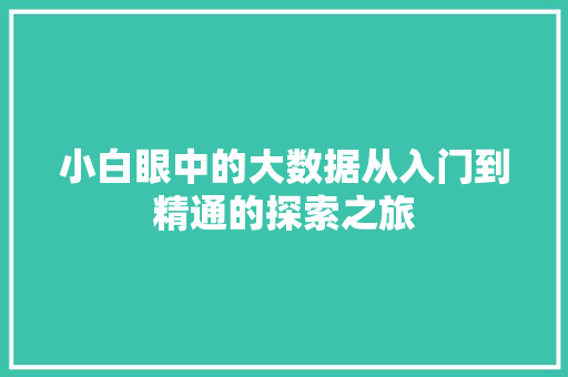 小白眼中的大数据从入门到精通的探索之旅