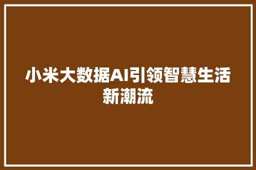 小米大数据AI引领智慧生活新潮流