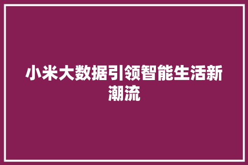 小米大数据引领智能生活新潮流
