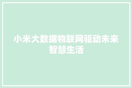 小米大数据物联网驱动未来智慧生活