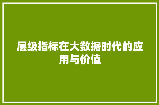 层级指标在大数据时代的应用与价值