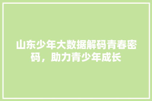 山东少年大数据解码青春密码，助力青少年成长