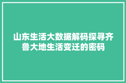 山东生活大数据解码探寻齐鲁大地生活变迁的密码
