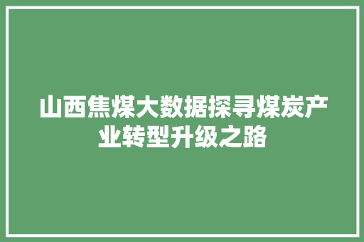 山西焦煤大数据探寻煤炭产业转型升级之路