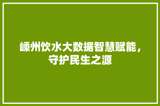 嵊州饮水大数据智慧赋能，守护民生之源