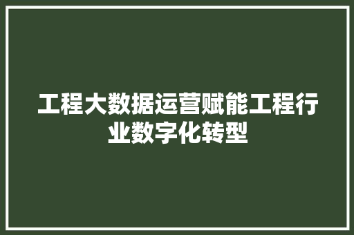 工程大数据运营赋能工程行业数字化转型