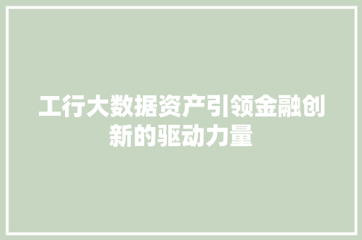 工行大数据资产引领金融创新的驱动力量