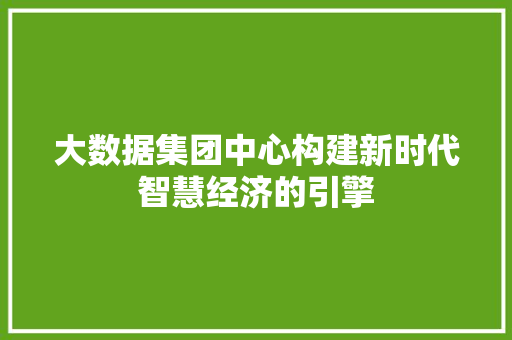 大数据集团中心构建新时代智慧经济的引擎