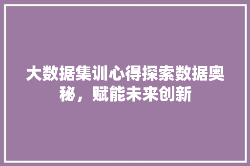 大数据集训心得探索数据奥秘，赋能未来创新