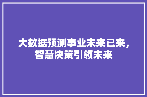 大数据预测事业未来已来，智慧决策引领未来