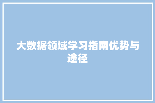 大数据领域学习指南优势与途径