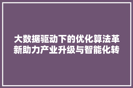 大数据驱动下的优化算法革新助力产业升级与智能化转型