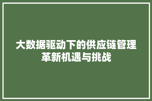 大数据驱动下的供应链管理革新机遇与挑战