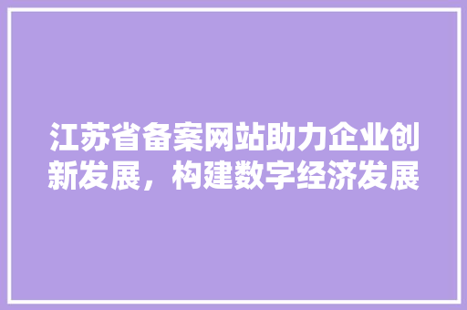 江苏省备案网站助力企业创新发展，构建数字经济发展新格局