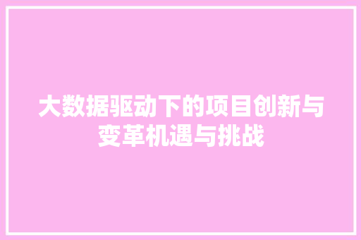 大数据驱动下的项目创新与变革机遇与挑战