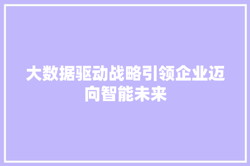 大数据驱动战略引领企业迈向智能未来