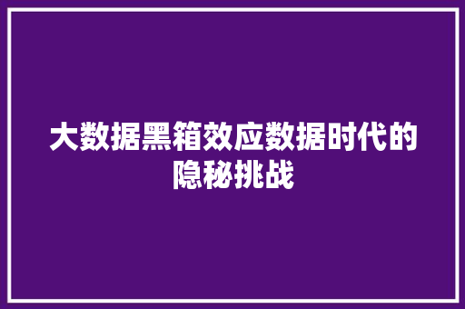 大数据黑箱效应数据时代的隐秘挑战