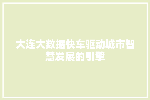 大连大数据快车驱动城市智慧发展的引擎