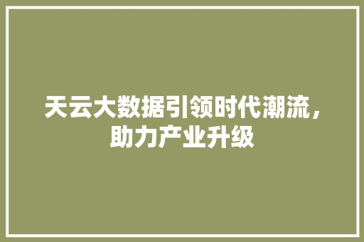 天云大数据引领时代潮流，助力产业升级