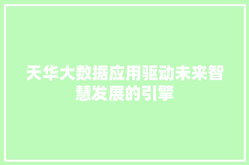 天华大数据应用驱动未来智慧发展的引擎