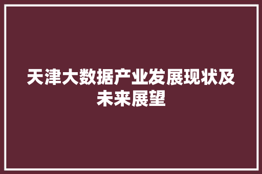 天津大数据产业发展现状及未来展望