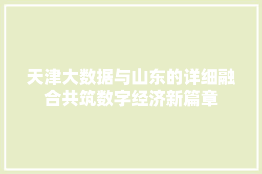 天津大数据与山东的详细融合共筑数字经济新篇章