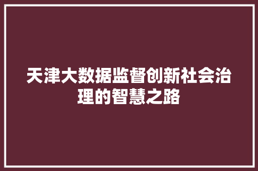 天津大数据监督创新社会治理的智慧之路