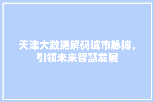 天津大数据解码城市脉搏，引领未来智慧发展