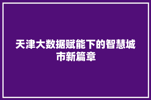 天津大数据赋能下的智慧城市新篇章