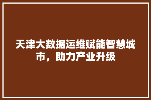 天津大数据运维赋能智慧城市，助力产业升级