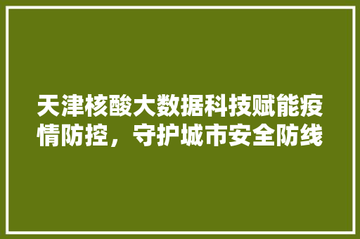 天津核酸大数据科技赋能疫情防控，守护城市安全防线