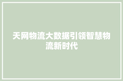 天网物流大数据引领智慧物流新时代