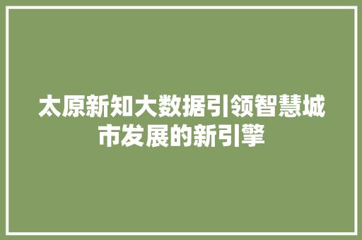 太原新知大数据引领智慧城市发展的新引擎
