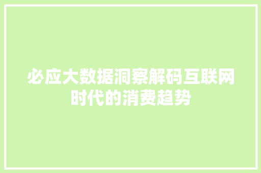 必应大数据洞察解码互联网时代的消费趋势