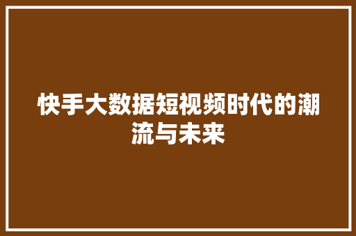 快手大数据短视频时代的潮流与未来