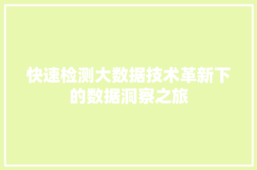 快速检测大数据技术革新下的数据洞察之旅 Web前端