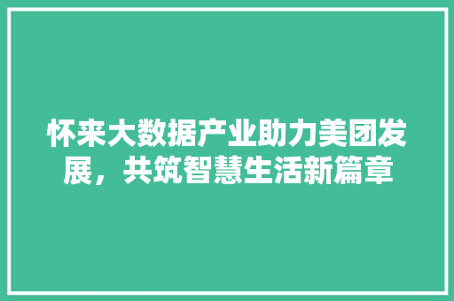 怀来大数据产业助力美团发展，共筑智慧生活新篇章 SEO教程