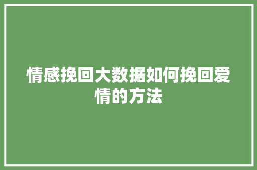 情感挽回大数据如何挽回爱情的方法