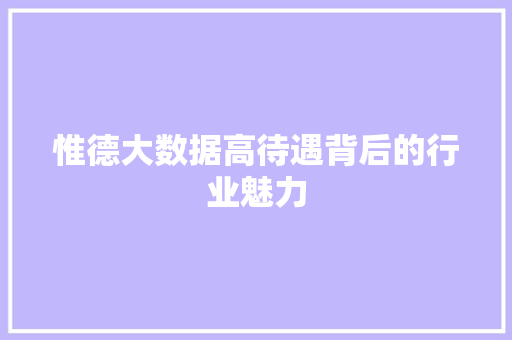 惟德大数据高待遇背后的行业魅力