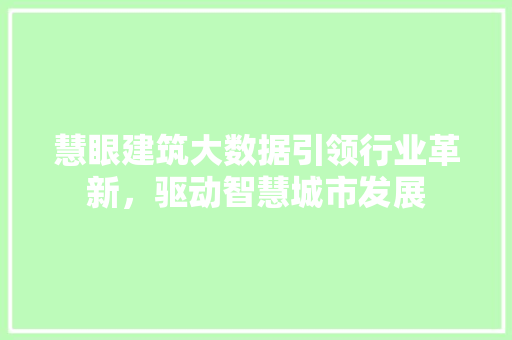慧眼建筑大数据引领行业革新，驱动智慧城市发展