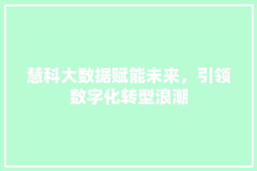 慧科大数据赋能未来，引领数字化转型浪潮