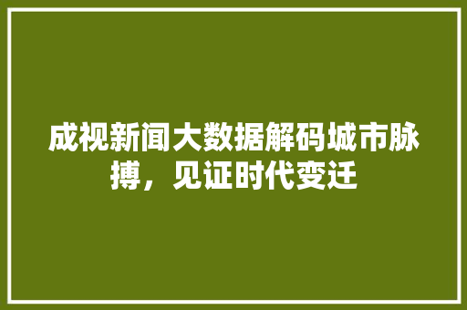 成视新闻大数据解码城市脉搏，见证时代变迁