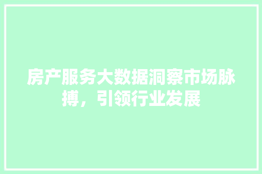 房产服务大数据洞察市场脉搏，引领行业发展