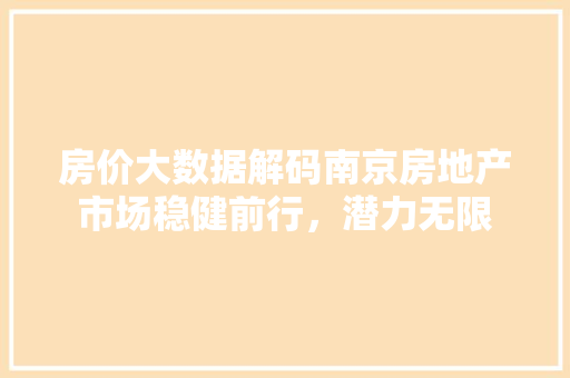 房价大数据解码南京房地产市场稳健前行，潜力无限