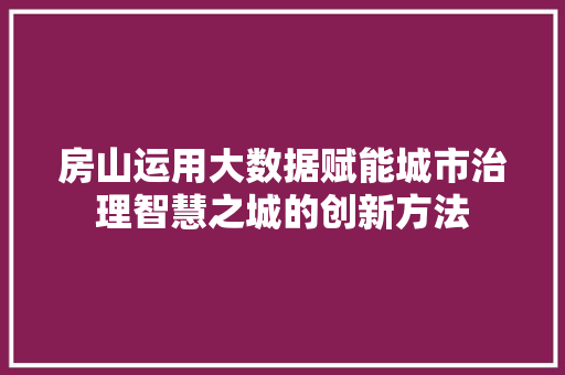 房山运用大数据赋能城市治理智慧之城的创新方法