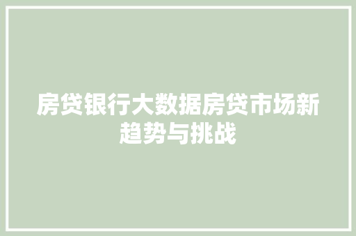 房贷银行大数据房贷市场新趋势与挑战