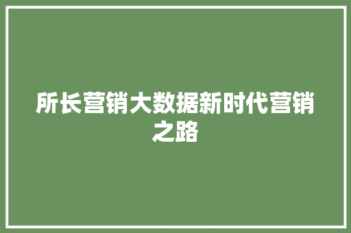 所长营销大数据新时代营销之路